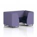 This image showcases a modern and sleek 4 seater booth with black legs in synergy fabric. The dynamic seating design offers a comfortable and functional experience. The order panels and alike sofa add to the overall aesthetic.