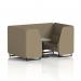 The photo captures a sleek and modern 4 seater seating booth in Brixworth style, featuring black legs and a grey table with matching black legs. The main line flax fabric exudes elegance and comfort, complemented by bank panels and a chic sofa.