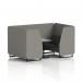 This image features a sleek and modern 4 seater booth from Brixworth, complete with black legs and a grey table. The booth is upholstered in an X2 fabric and includes number panels and an arithmetic sofa.