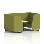 Brixworth 4 Seater Booth With Black Legs And White Table With Black Leg In Rivet Fabric - Olive Panels And Sofa SF001175