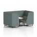 At Brixworth, the dynamic seating booths offer comfort and style with a 4-seater booth featuring sleek black legs and a white table with matching black legs. The main line flax fabric adds a touch of sophistication while the Westminster panels and Newbury sofa complete the modern look.