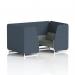 A photo of Dynamic Seating Booths Brixworth 4 Seater Booth with White Legs in Rivet Fabric showcases a sleek and modern design. The Crucible Panels and Prime Sofa add visual interest, while the white legs provide a clean and polished look. Functional and stylish, this booth is perfect for any modern space.