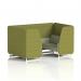 This photograph features a 4-seater booth with white legs in rivet fabric. The olive panels and burnished sofa add a touch of sophistication to the dynamic seating setup in Brixworth.