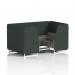 This image features a sleek and modern dynamic seating booth with a Brixworth 4 seater design. Its white legs and black table with silver leg provide a sophisticated contrast. The booth is upholstered in rivet fabric with charcoal panels and a vitreous sofa, creating a stylish and comfortable space for guests or employees.