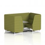 Brixworth 4 Seater Booth With White Legs And Grey Table With Silver Leg In Rivet Fabric - Olive Panels And Sofa SF001355