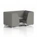 In the photograph, the Dynamic Seating Booths in Brixworth showcase a sleek design with a 4 seater capacity. The white legs and grey table with silver leg contrast beautifully with the X2 fabric. The number panels and sofa add a touch of functionality to this modern seating option.