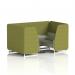 Brixworth 4 Seater Booth With White Legs And Grey Table With Silver Leg In Rivet Fabric - Olive Panels And Burnish Sofa SF001385