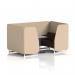 The photo shows the sleek and modern design of the Dynamic Seating Booths Brixworth. The 4-seater booth features white legs and a grey table with a silver leg, covered in Synergy fabric. The Affix panels on the back and the wed sofa add a stylish touch to the overall look.