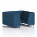 This photo captures a modern and versatile seating option. The 6 seater booth features sleek black legs and sumi fabric for comfort. Uto panels and a sofa add dynamic elements to the design.