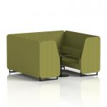 Brixworth 6 Seater Booth With Black Legs And Black Table With Black Leg In Rivet Fabric - Olive Panels And Sofa SF001535