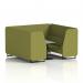 This image features a set of dynamic seating booths in Brixworth design, with black legs and a grey table with black leg. The booths are upholstered in rivet fabric, with olive panels and a sofa (SF001595).