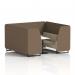 This photo features a modern and stylish Dynamic Seating Booth in Brixworth design. It has a 6 seater capacity with black legs and a white table. The booth is upholstered in Sumi fabric and has Osaka panels and a Zen sofa. The sleek and functional design makes it a great option for any contemporary space.