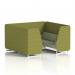 Brixworth 6 Seater Booth With White Legs In Rivet Fabric - Olive Panels And Burnish Sofa SF001745