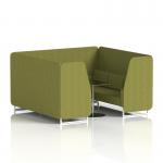 Brixworth 6 Seater Booth With White Legs And Black Table With Silver Leg In Rivet Fabric - Olive Panels And Sofa SF001775