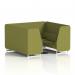 Brixworth 6 Seater Booth With White Legs And Black Table With Silver Leg In Rivet Fabric - Olive Panels And Sofa SF001775