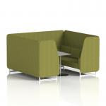 Brixworth 6 Seater Booth With White Legs And Grey Table With Silver Leg In Rivet Fabric - Olive Panels And Sofa SF001835