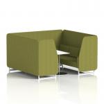 Brixworth 6 Seater Booth With White Legs And White Table With Silver Leg In Rivet Fabric - Olive Panels And Sofa SF001895