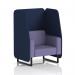 This image features a stylish and versatile Dynamic Booth in Brixworth design. It showcases a 1-seater open booth with sleek black legs and synergy fabric, along with matching panels and a sleek Order Sofa.