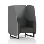 The picture shows a sleek and modern Brixworth 1 seater open booth with black legs. The synergy fabric adds a touch of elegance, while the partner panels and mix sofa create a dynamic and versatile seating area. Perfect for any contemporary space.