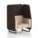 This image showcases a sleek and modern dynamic booth with a single open seat and black legs, featuring synergy fabric in a synergy fabric, and wed panels for added style. The affix sofa adds a touch of elegance to the overall design.
