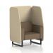 This photograph showcases a sleek and modern open booth made to order in Brixworth 1 Seater design, featuring black legs and sumi fabric. The zen panels and Osaka Sofa SF002011 add a touch of sophistication to the overall look.