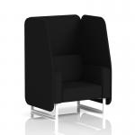 Designed for versatility, this dynamic booth features a single seater open design with crisp white legs. The diameter panels and sofa are upholstered in X2 fabric for a modern touch. Custom order for a one-of-a-kind addition to any space.