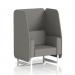 This image showcases a dynamic booth from Made To Order, the Brixworth 1 Seater Open Booth with white legs and X2 fabric. It features number panels and a sofa, providing a sleek and modern seating option. The booth is stylish and customizable, perfect for any space.