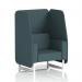 In the photo, we see a modern and stylish Dynamic Booths 1 seater open booth, customized with white legs and X2 fabric. The unique polygon panels add a touch of sophistication to the design, making it perfect for any space. The sleek sofa SF002022 completes the overall look of this made-to-order piece.