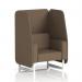 This photo showcases a sleek and modern Dynamic Booth, customized to fit your needs. The Brixworth 1 Seater Open Booth features elegant white legs and is upholstered in Sumi fabric. Decorative Osaka panels and a comfortable sofa complete the look.