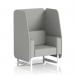 In the photo, a white-legged open booth with sumi fabric is set against a backdrop of Tokyo panels. The single-seater booth exudes a dynamic energy, making it a perfect addition to any modern setting.
