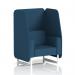 The picture shows a stylish dynamic booth with white legs and sumi fabric, built to order for the Brixworth 1 seater. It features Uto panels and a sofa, all in a sleek and modern design. Perfect for any modern space.