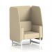 This image shows a modern, customizable booth from Dynamic Booths. The 1-seater design features elegant white legs and is upholstered in sleek Sumi fabric. The Zen panels and sofa add a touch of sophistication to the overall look.
