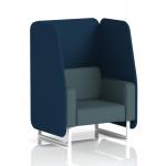 The Dynamic Booths Brixworth 1 Seater Open Booth features sleek white legs and X2 fabric, showcasing a modern design. Its Calculus panels and Polygon Sofa create a dynamic and stylish look. Perfect for any contemporary space.