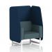 The Dynamic Booths Brixworth 1 Seater Open Booth features sleek white legs and X2 fabric, showcasing a modern design. Its Calculus panels and Polygon Sofa create a dynamic and stylish look. Perfect for any contemporary space.