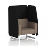In the photo, the Dynamic Booths - Made To Order Brixworth 1 Seater Open Booth is shown with sleek white legs and a modern X2 fabric on its circular panels. The coordinating Theory Sofa SF002050 adds a touch of contemporary design to the overall look.