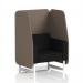 The dynamic booth showcases a sleek and modern design with white legs and X2 fabric, featuring Theory panels and a Diameter Sofa SF002053. This one seater open booth is made to order in Brixworth, exuding elegance and sophistication.