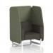 This photo features a stunning Dynamic Booth - a made-to-order Brixworth 1 seater open booth with white legs. It is upholstered in a beautiful main line flax fabric and showcases monument panels and a temple sofa in SF002055. The overall look is sleek, modern, and visually striking.