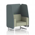 In this vibrant photograph, the Dynamic Booths 1 Seater Open Booth stands proudly with its stylish white legs and Main Line Flax fabric. The Westminster panels and Newbury Sofa add a touch of elegance to the dynamic design.