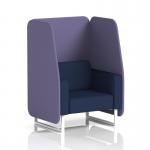 The photograph shows a stylish and modern Dynamic Booth, featuring a sleek white-legged 1 seater open booth with panels that can be customized to match the accompanying Synergy Fabric sofa. The clean lines and contemporary design make it an attractive addition to any space.