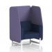 The photograph shows a stylish and modern Dynamic Booth, featuring a sleek white-legged 1 seater open booth with panels that can be customized to match the accompanying Synergy Fabric sofa. The clean lines and contemporary design make it an attractive addition to any space.