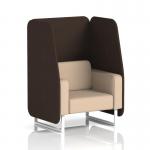 This image showcases a dynamic booth from Brixworth with a sleek white leg design and synergy fabric in a 1 seater open layout. The wed panels and affix sofa add to the modern and versatile appeal of this custom made piece.