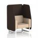 This image showcases a dynamic booth from Brixworth with a sleek white leg design and synergy fabric in a 1 seater open layout. The wed panels and affix sofa add to the modern and versatile appeal of this custom made piece.