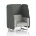 A sleek and modern 1 seater open booth with bold white legs, Sumi fabric, and striking Kobe panels. The Tokyo sofa adds a touch of sophistication to this dynamic piece, enhancing any space. Customized to perfection by Brixworth.