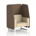 This picture features a unique booth with white legs, made to order in Brixworth. The open 1-seater design is complemented by Sumi fabric, Osaka panels, and the Zen Sofa SF002068.