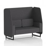 This photo captures a sleek and modern Dynamic Booths 2 seater open booth with black legs and beautiful Arithmetic fabric panels. The seating, SF002078 sofa, perfectly complements the overall design for a contemporary look.