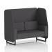 This photo captures a sleek and modern Dynamic Booths 2 seater open booth with black legs and beautiful Arithmetic fabric panels. The seating, SF002078 sofa, perfectly complements the overall design for a contemporary look.