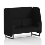 The picture shows a sleek and modern dynamic booth with a 2 seater open design and black legs. It is made to order with X2 fabric and features diameter panels and a stylish sofa. Perfect for any contemporary space.