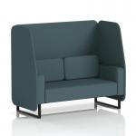 This photo features a sleek and modern Dynamic Booths 2 seater open booth with black legs. The polygon panels and X2 fabric give it a unique and eye-catching design. Perfect for any contemporary space.