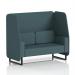 This photo features a sleek and modern Dynamic Booths 2 seater open booth with black legs. The polygon panels and X2 fabric give it a unique and eye-catching design. Perfect for any contemporary space.