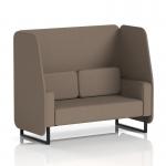 The photograph showcases a sleek and modern Dynamic Booth - Made To Order Brixworth 2 Seater Open Booth with black legs, featuring Theory Panels and a Sofa SF002083. The booth boasts clean lines and a spacious seating area, perfect for any event. The black legs add a touch of elegance while the X2 fabric gives a cozy and inviting feel.